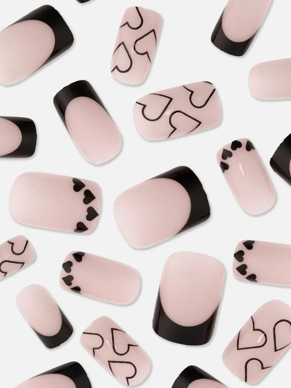 PS... Faux Ongles Carrés Brillants Avec Cœurs