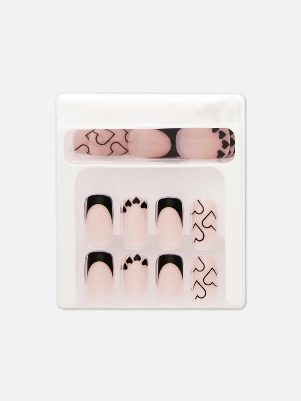 PS... Faux Ongles Carrés Brillants Avec Cœurs