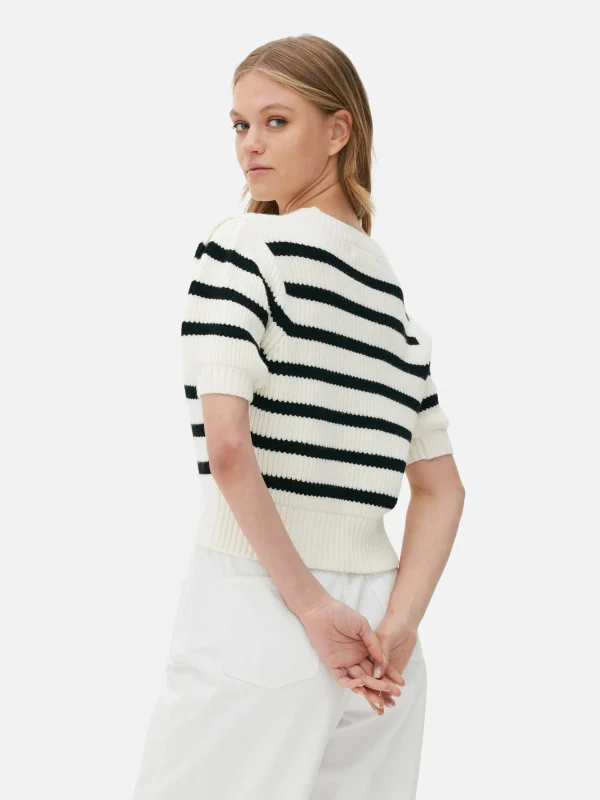 Pull à Rayures Et Manches Bouffantes
