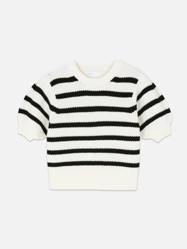 Pull à Rayures Et Manches Bouffantes