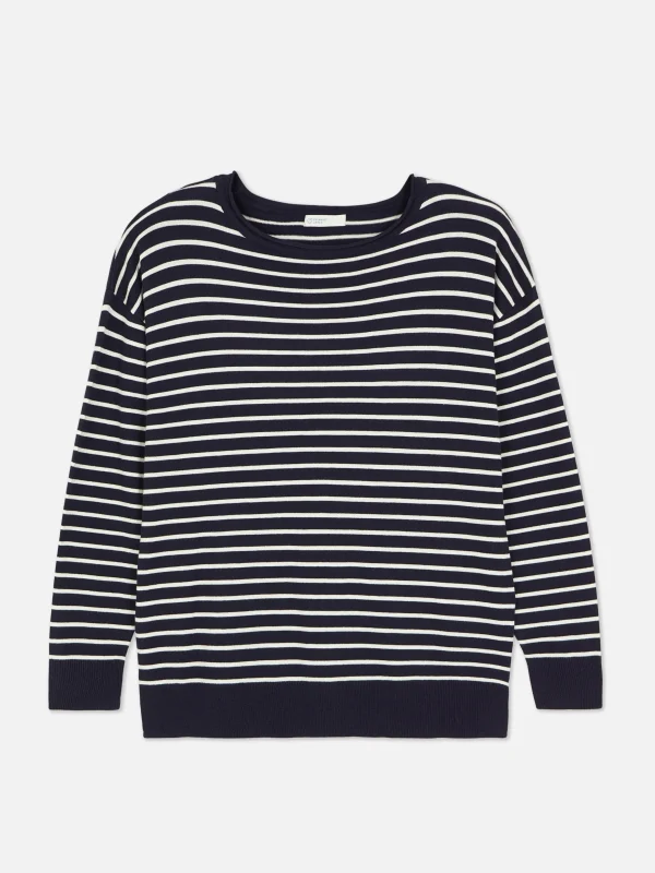 Pull Col Bateau à Rayures En Maille Fine