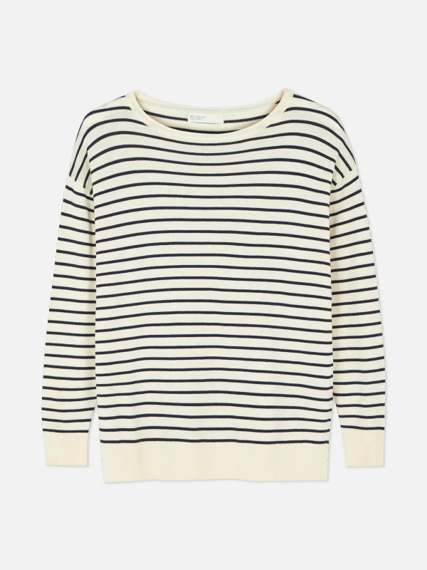Pull Col Bateau à Rayures En Maille Fine