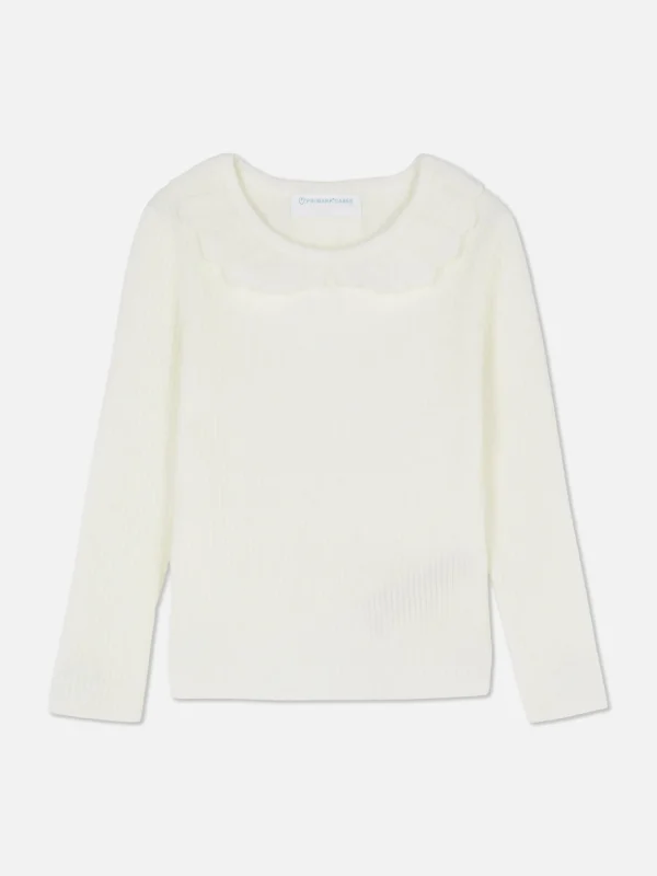 Pull Côtelé Avec Col à Volants