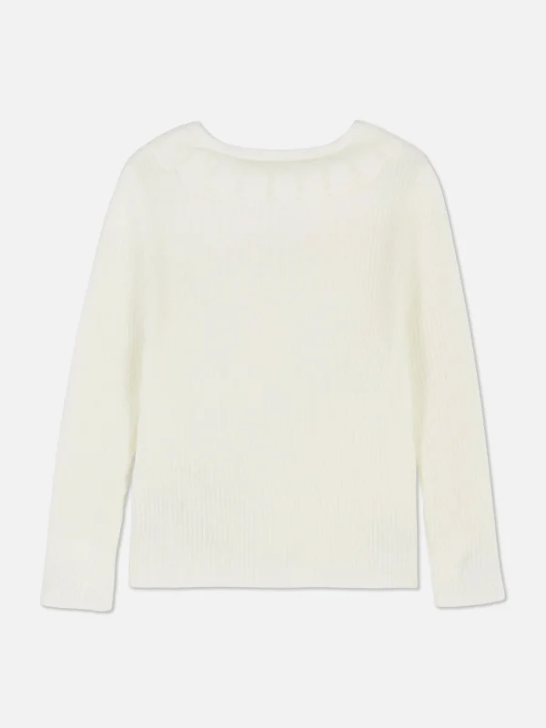 Pull Côtelé Avec Col à Volants