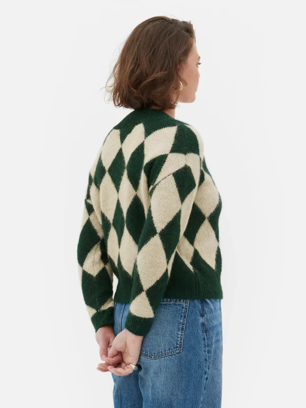 Pull En Maille à Col En V Et Motif Losanges Rita Ora