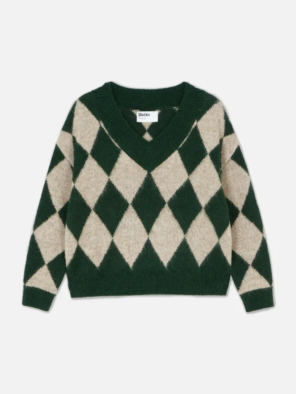Pull En Maille à Col En V Et Motif Losanges Rita Ora