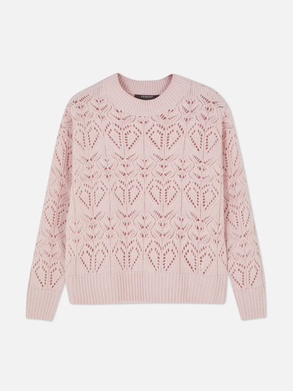 Pull En Maille Ajourée à Col Ras-du-cou