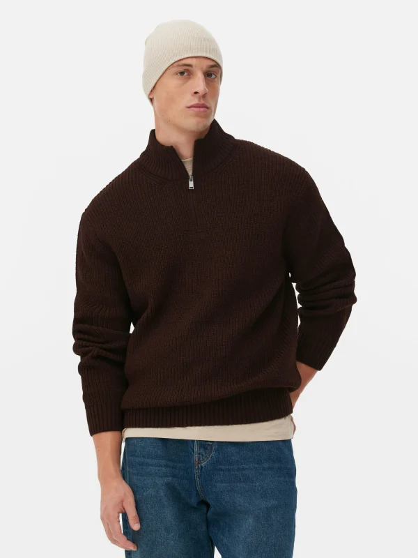 Pull En Maille Côtelée à Col Zippé