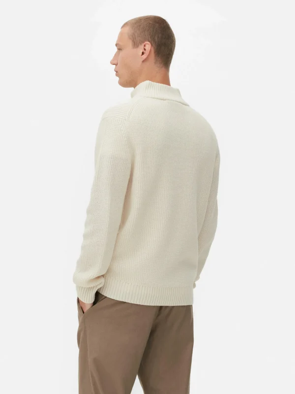 Pull En Maille Côtelée à Col Zippé