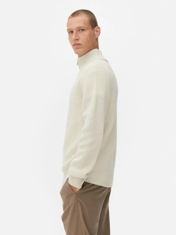 Pull En Maille Côtelée à Col Zippé
