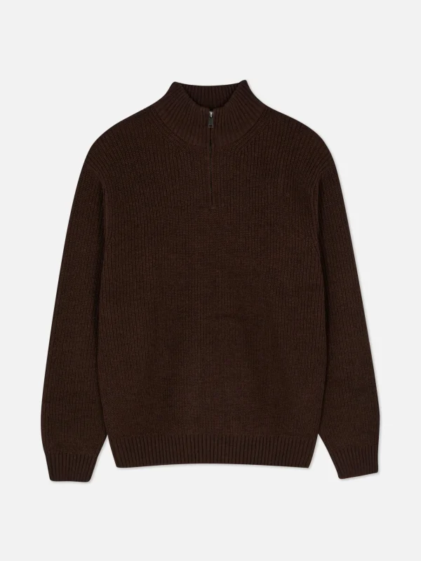 Pull En Maille Côtelée à Col Zippé