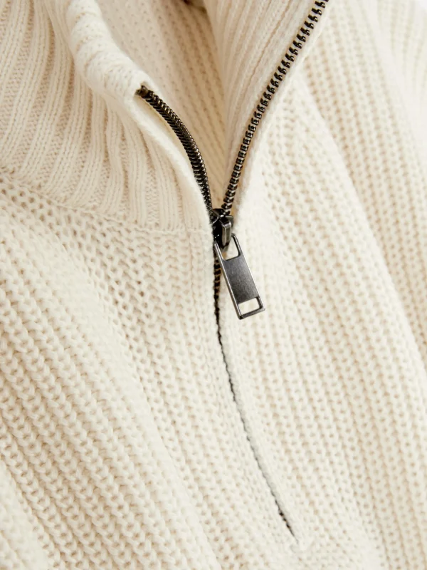 Pull En Maille Côtelée à Col Zippé