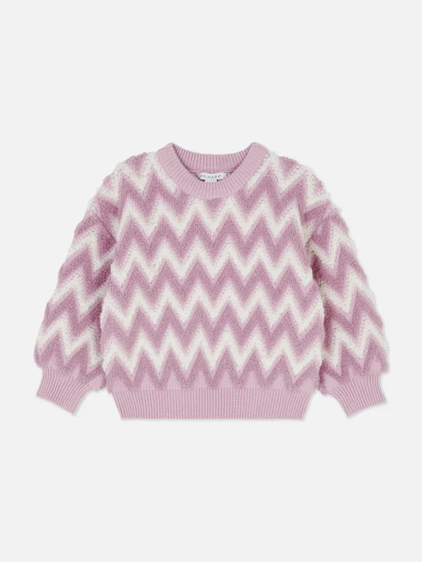 Pull En Maille Duveteuse à Motif Zigzag