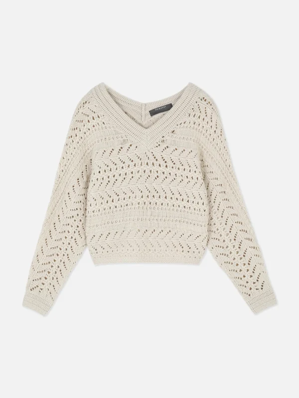 Pull En Maille Pointelle à Col En V