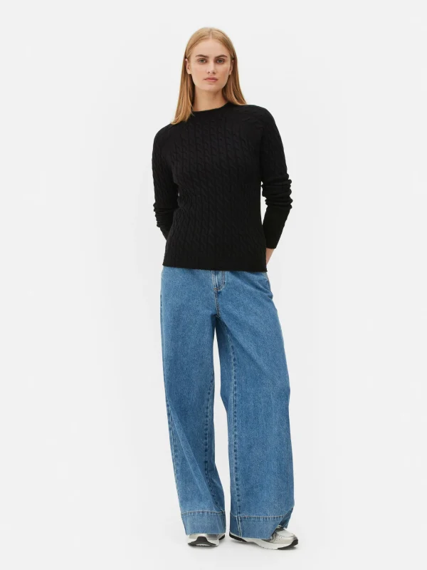 Pull En Maille Torsadée à Col Montant