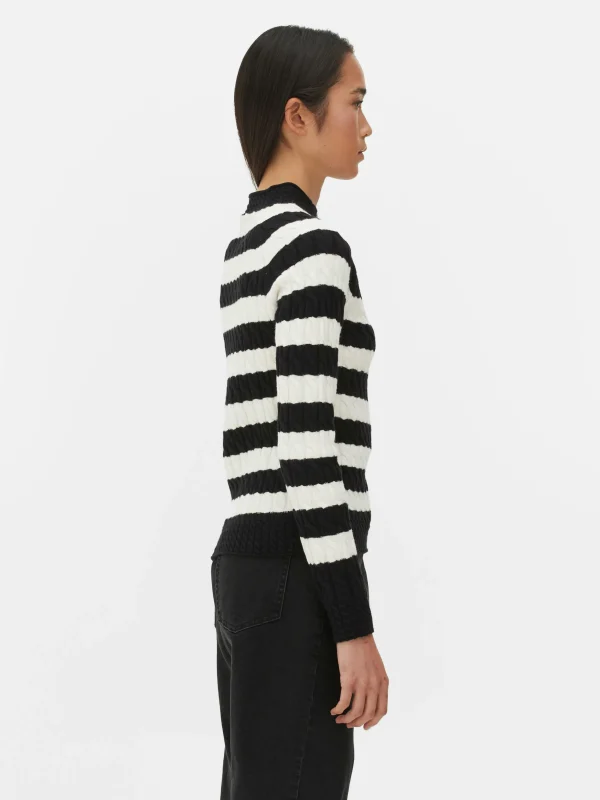 Pull En Maille Torsadée à Col Montant