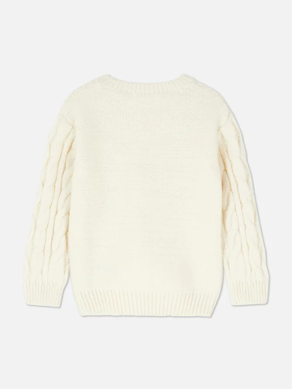 Pull En Maille Torsadée à Fleurs Brodées