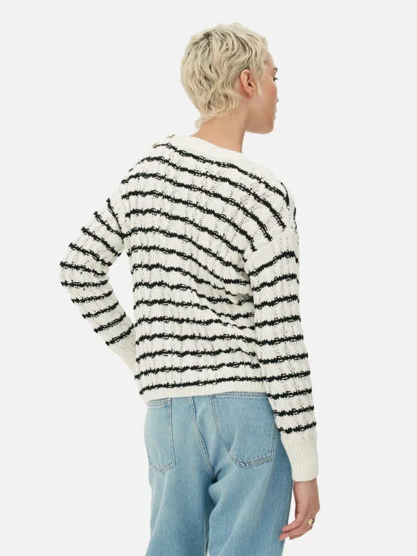 Pull En Maille Torsadée à Rayures