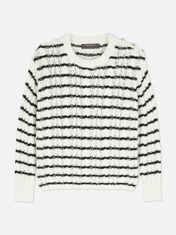 Pull En Maille Torsadée à Rayures