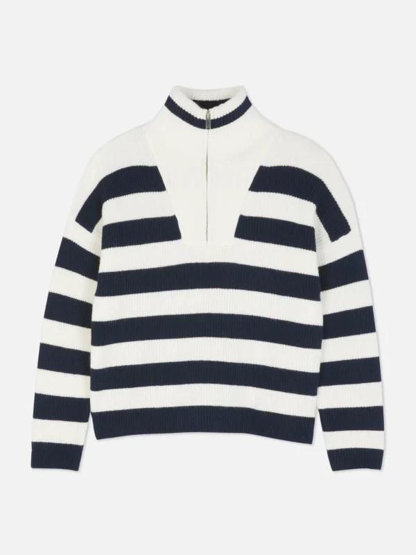 Pull Tricoté à Encolure Zippée