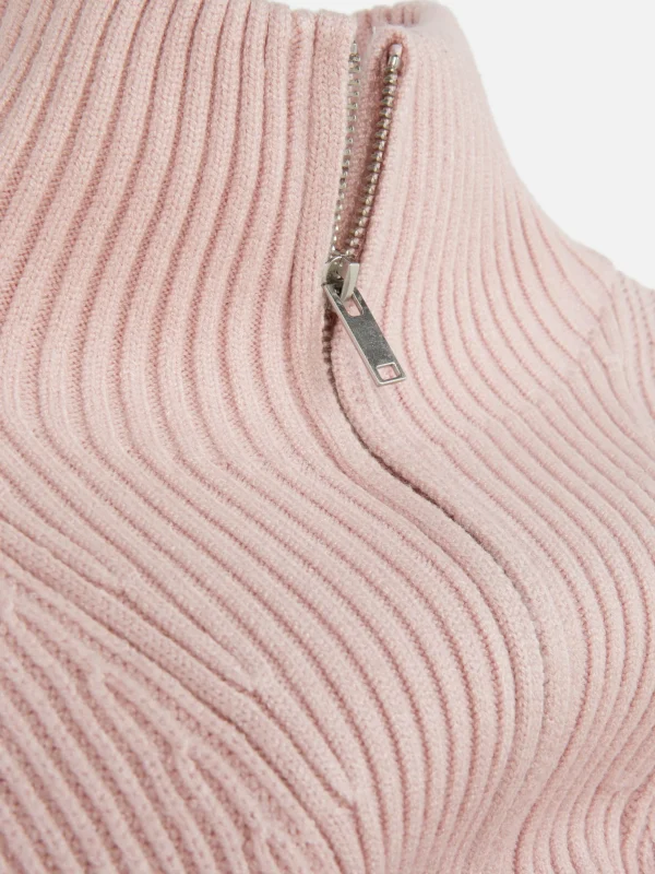 Pull Tricoté à Encolure Zippée