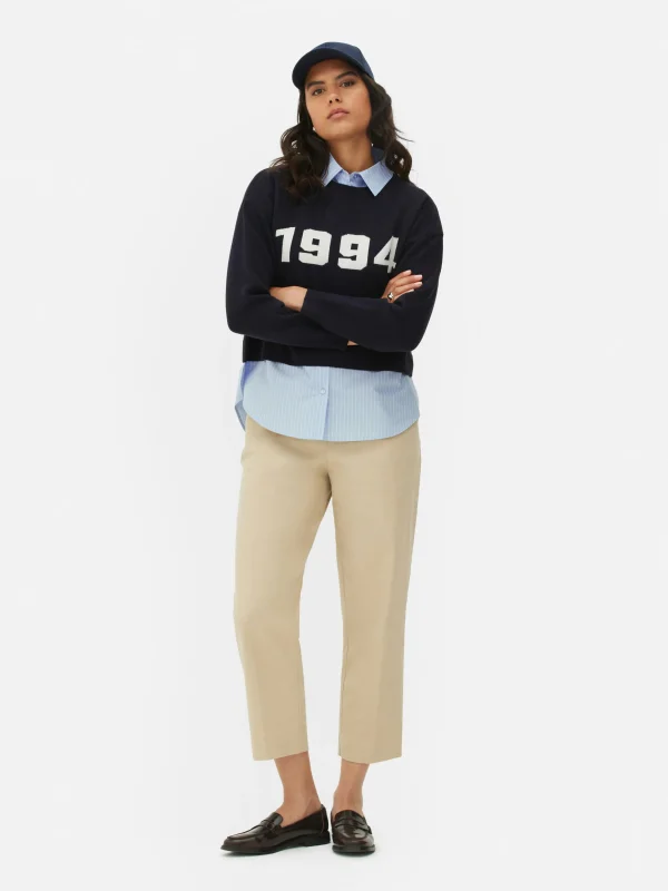 Pull Tricoté à Message Et Chemise Deux-en-un