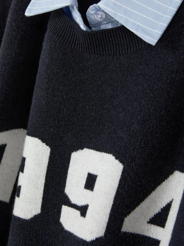 Pull Tricoté à Message Et Chemise Deux-en-un