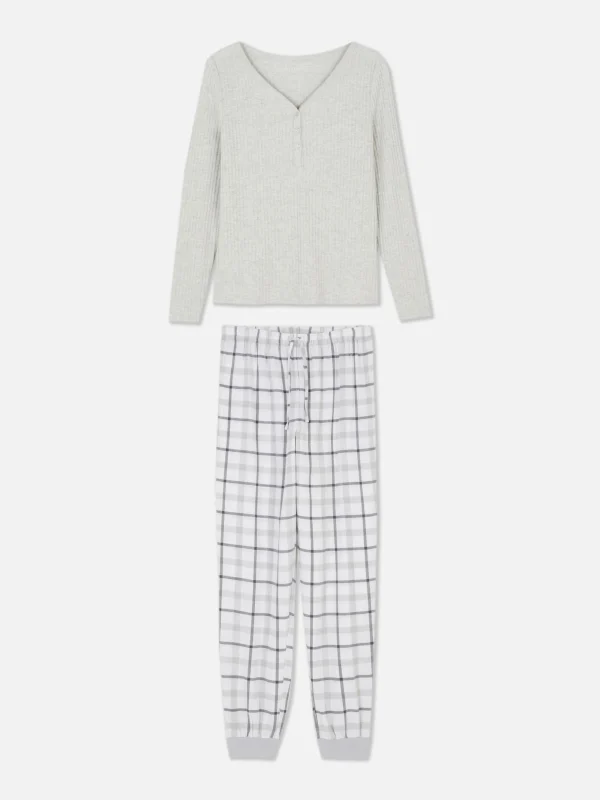 Pyjama à Manches Longues Avec Bas à Carreaux