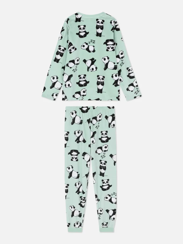 Pyjama Long En Velours à Motif Panda