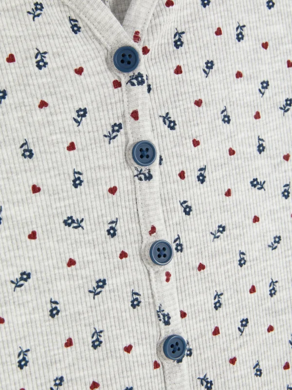 Pyjama Style Barboteuse Côtelé à Petites Fleurs