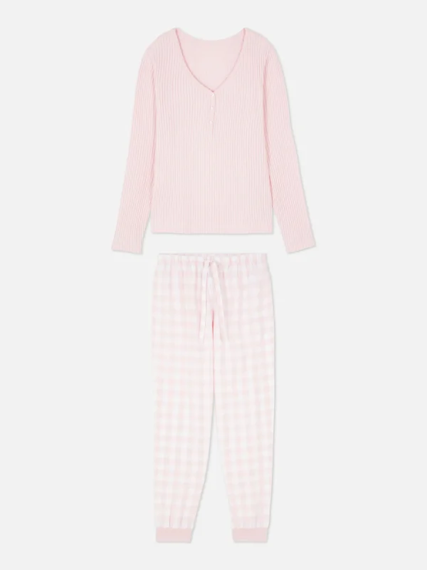 Pyjama T-shirt Boutonné Et Pantalon à Motifs