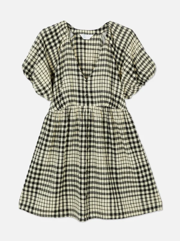 Robe à Smocks, Manches Bouffantes Et Col En V