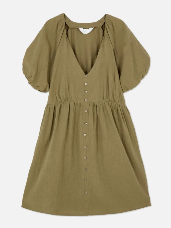 Robe à Smocks, Manches Bouffantes Et Col En V