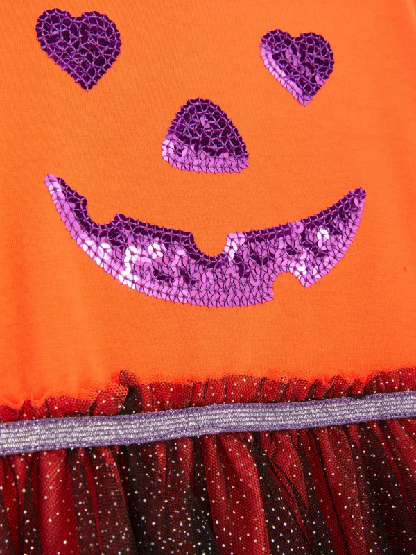 Robe D'Halloween Citrouille à Sequins