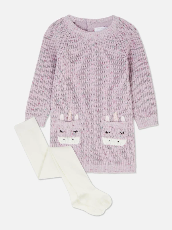 Robe-pull En Tricot Et Collants à Motif Licorne
