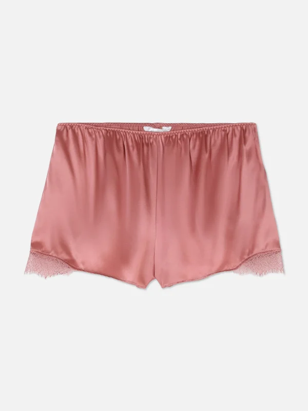 Short De Pyjama En Soie Mélangée Avec Liseré En Dentelle