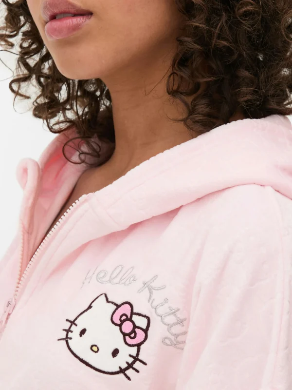 Sweat à Capuche Zippé En Velours à Coordonner Hello Kitty