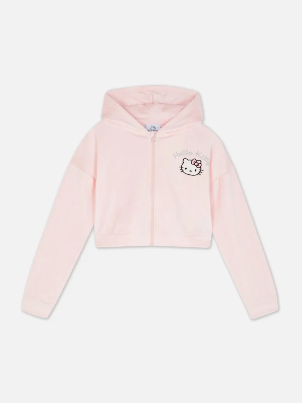 Sweat à Capuche Zippé En Velours à Coordonner Hello Kitty