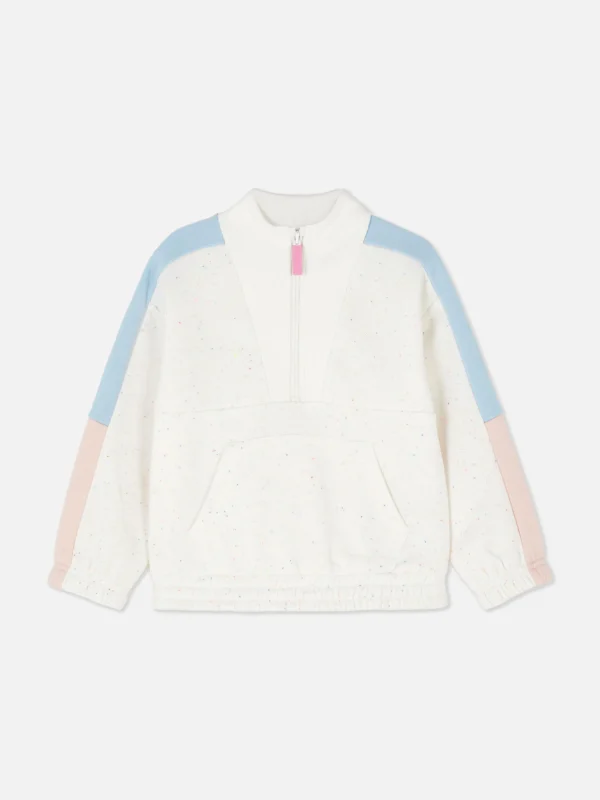 Sweat-shirt Color Block à Encolure Zippée