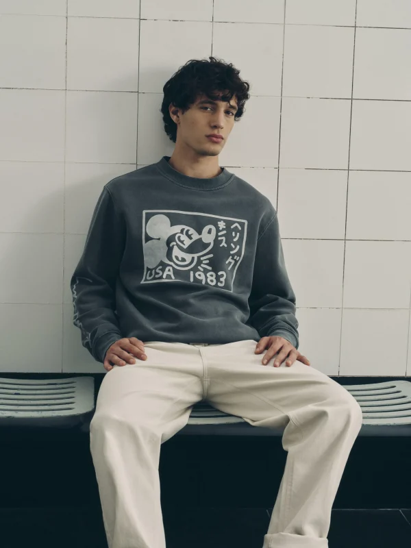 Sweat-shirt Délavé à L'acide Disney Mickey Mouse X Keith Haring