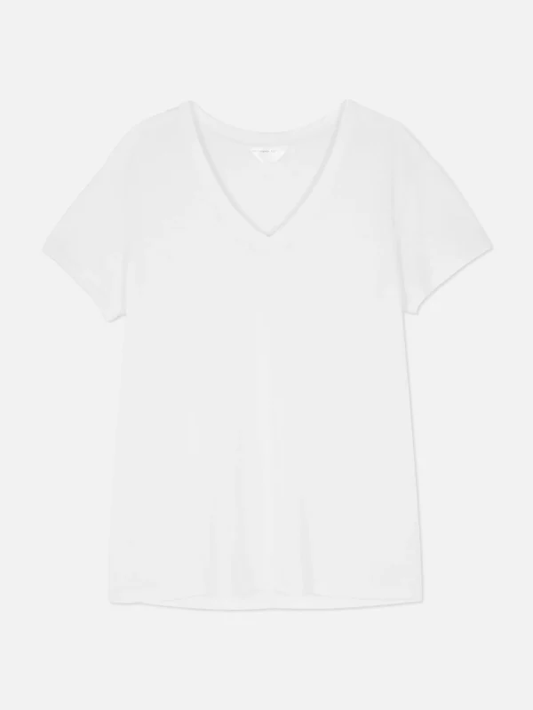 T-shirt à Col En V En Coton Mélangé