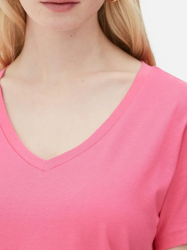 T-shirt à Col En V Et Manches Courtes