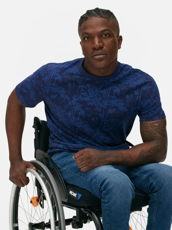 T-shirt à Col Ras-du-cou Et Motif Arbres Japonais