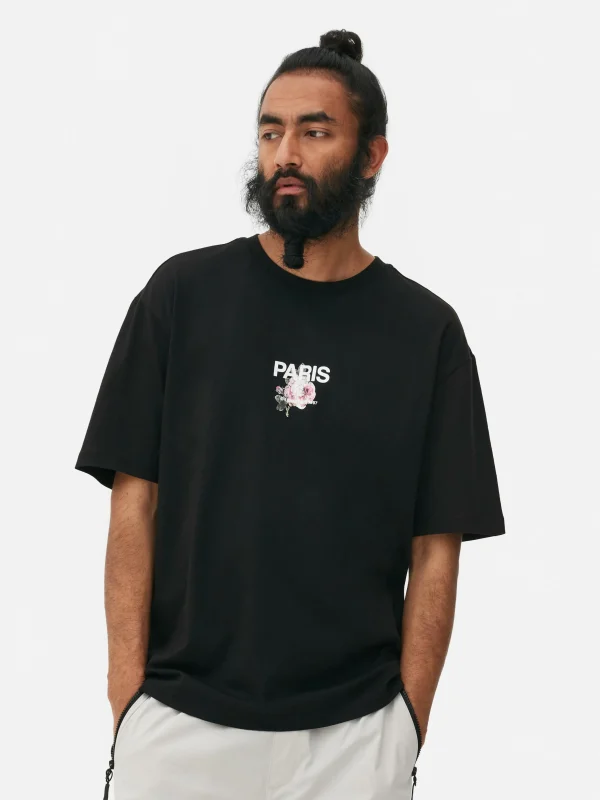 T-shirt à Imprimé Floral Paris