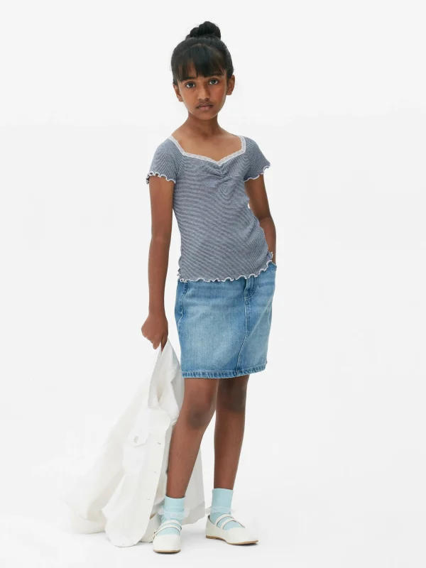 T-shirt à Rayures Et à Finitions En Dentelle