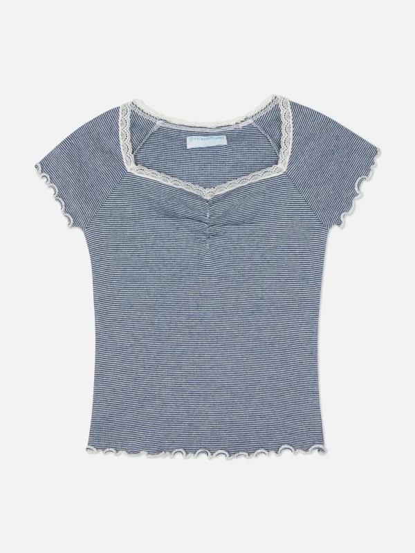 T-shirt à Rayures Et à Finitions En Dentelle