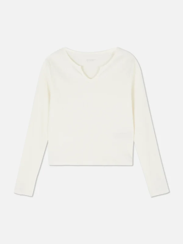 T-shirt Côtelé à Encolure Crantée