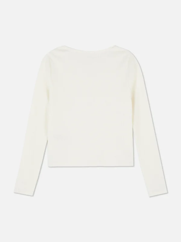 T-shirt Côtelé à Encolure Crantée