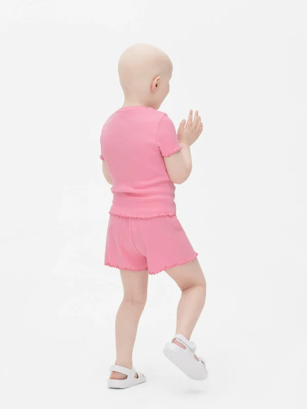 T-shirt Côtelé à Finition Festonnée à Coordonner