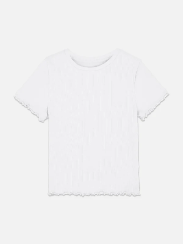 T-shirt Côtelé à Finition Festonnée à Coordonner